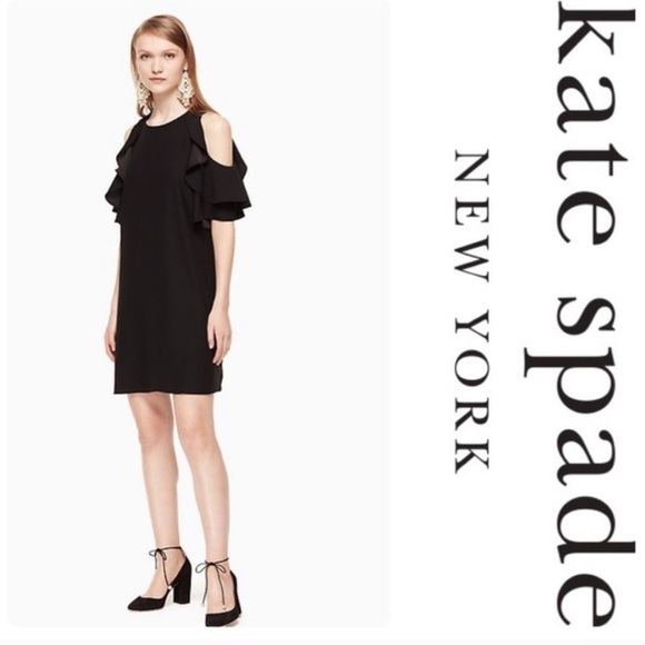 Kate Spade Black Cold Shoulder Crepe Dress S New - Picture 1 of 16